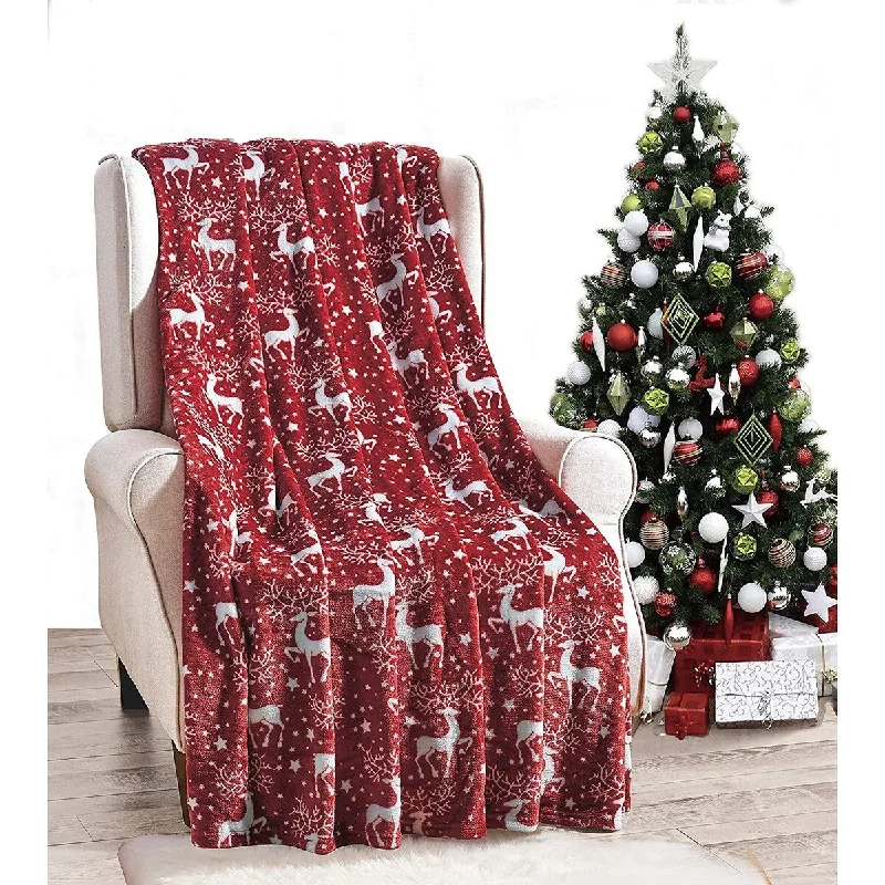 NobleHouse Velvet Touch Holiday Throw Fleece Blanket (50" x 60") - Reindeer