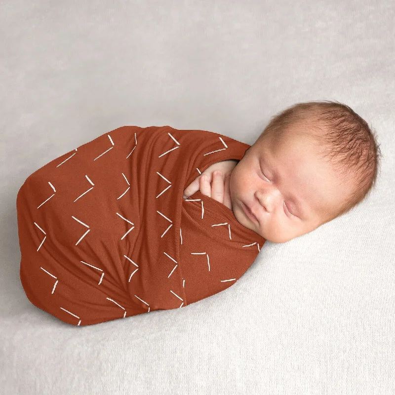 Orange Boho Arrow Boy Girl Baby Swaddle Receiving Blanket Ivory Rust Modern Bohemian Farmhouse Arrow Gender Neutral Diamond Tuft