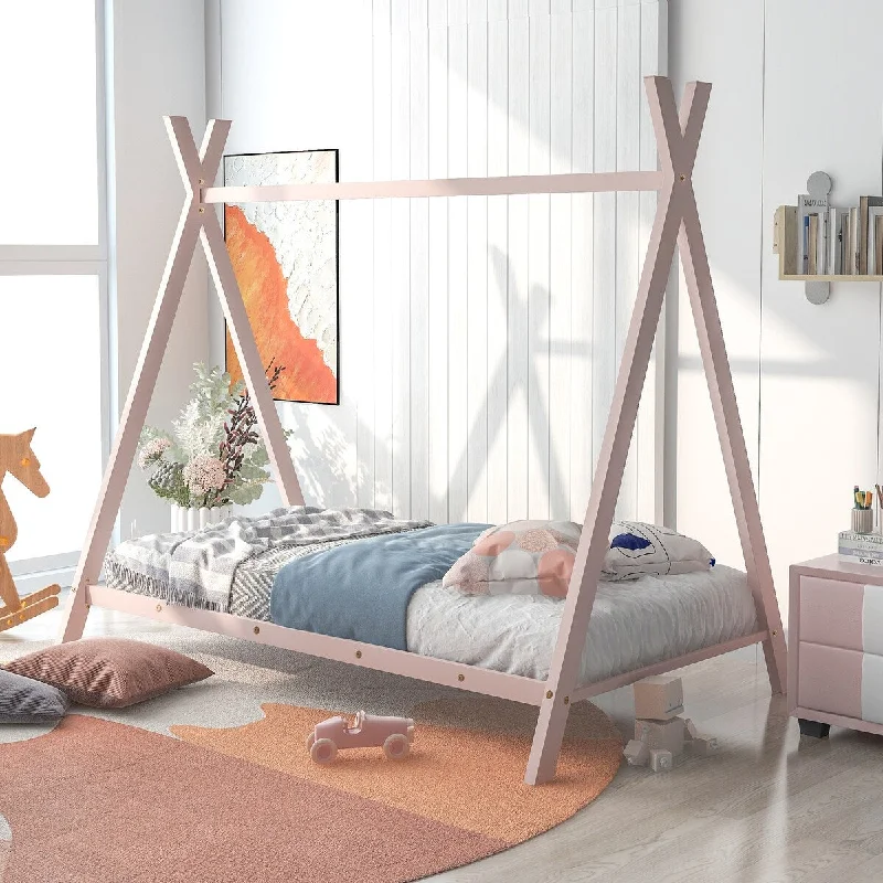 Pink Twin SizeTent House Bed Frame for , Metal Floor