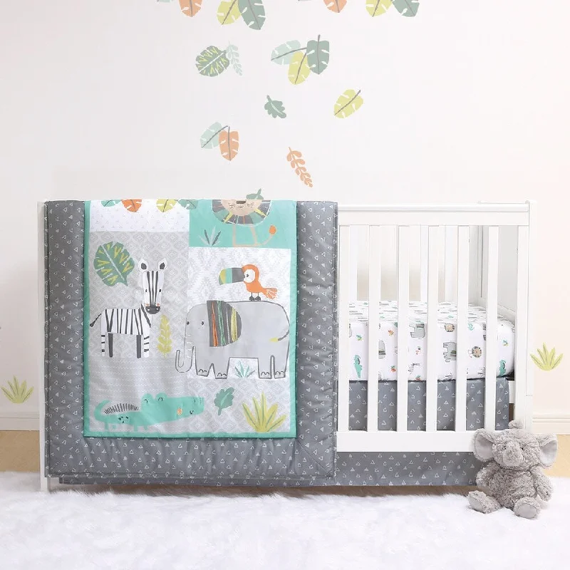 PSP Safari 3-Piece Crib Bedding Set (Quilt, Sheet, Dust Ruffle)