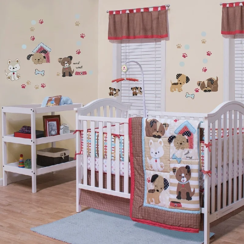 Puppy Play- Bed Set, 3 piece includes: 1 Comforter, 1 Fitted Crib Sheet, and 1 Bed Skirt