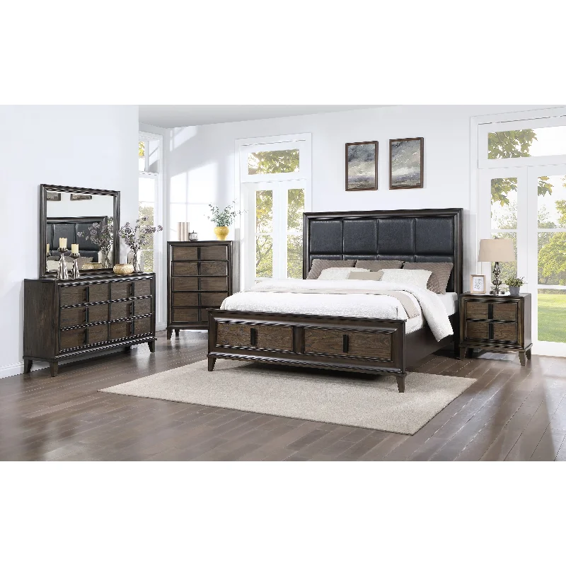 Roundhill Furniture Aetheria Contemporary Wood 5-Piece Storage Bedroom Set, Dark Brown