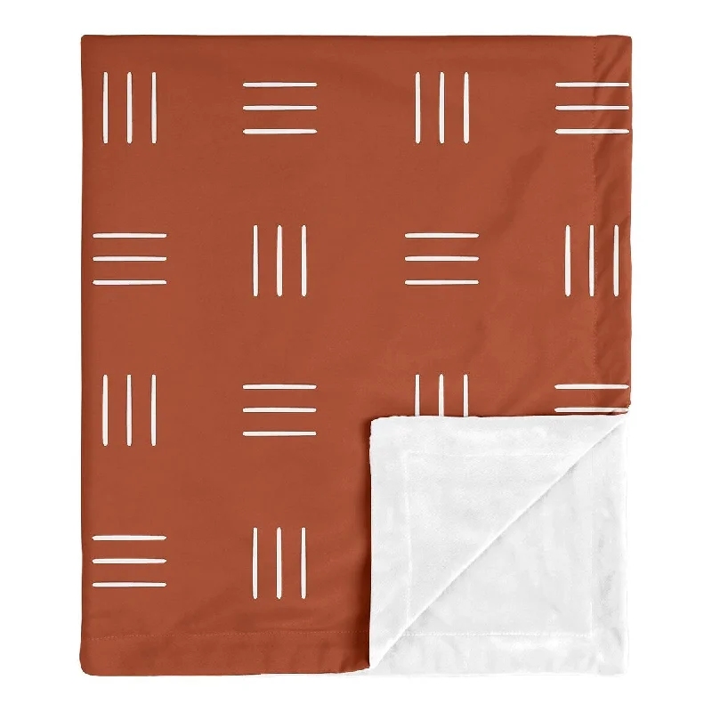 Rust White Boho Mudcloth Baby Receiving Security Swaddle Blanket Orange Bohemian Woodland Tribal Southwest Hatch Triple Line