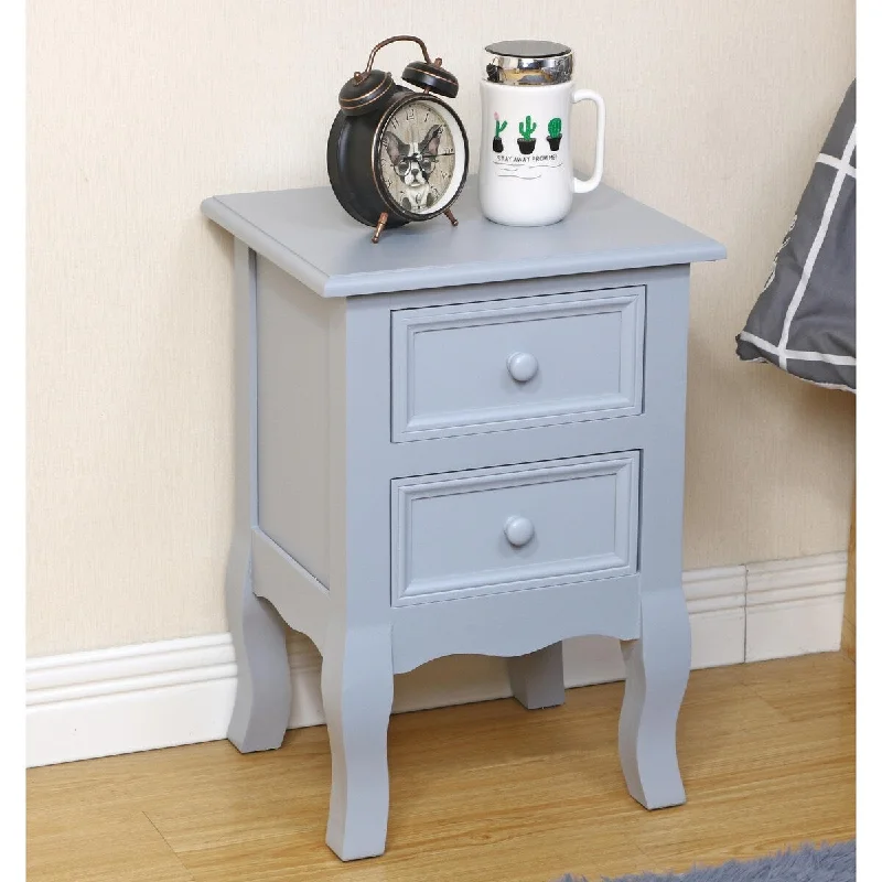 Simple Bedroom Bedside Table with Two Drawers, Gray Side Table Filing Cabinet Coffee Table for Bedroom Living Room Office