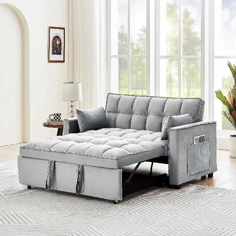 Small Loveseat Sofa Bed with Pillows and Side Pockets