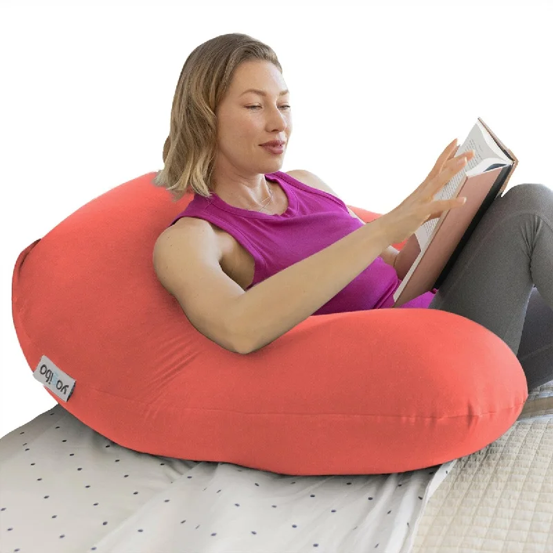 Support U Shaped Reading Back Support Lounge Pillow with Arm Rests for Adults, Soft Micro-Bead Filling, Coral