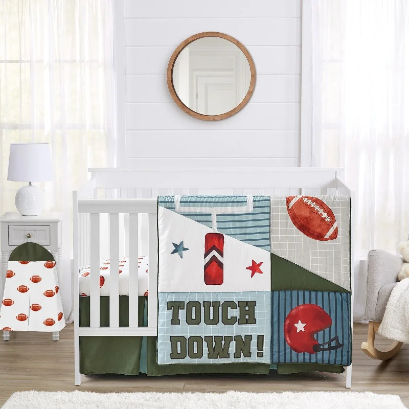 Sweet Jojo Designs American Football MVP Boy 4pc Nursery Crib Bedding Set Green Blue Red Vintage Helmet Field Goal Sports Themed