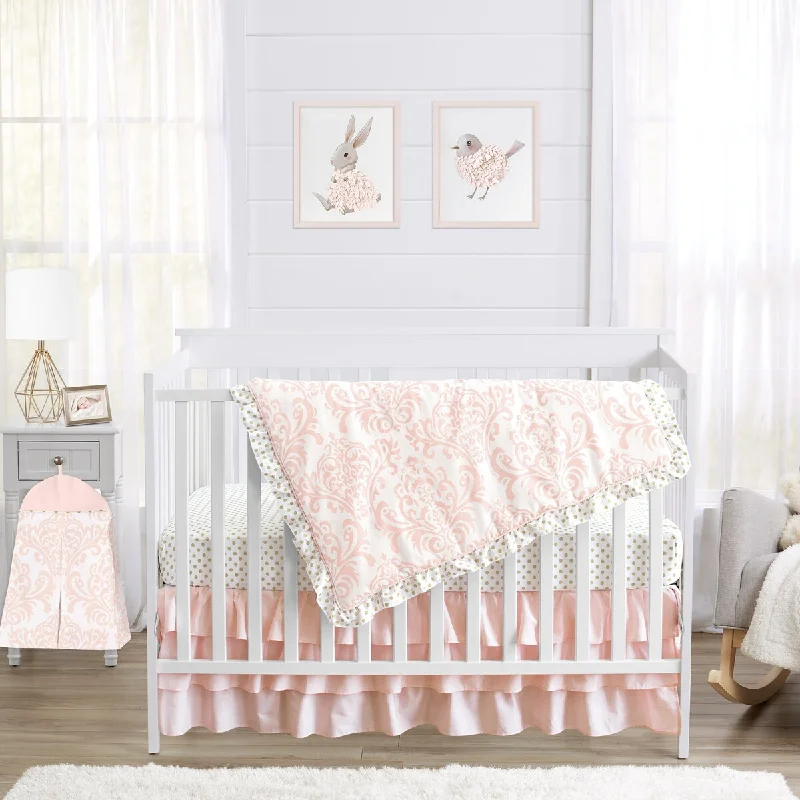 Sweet Jojo Designs Blush Pink Amelia Damask Collection 4-piece Bumperless Crib Bedding Set