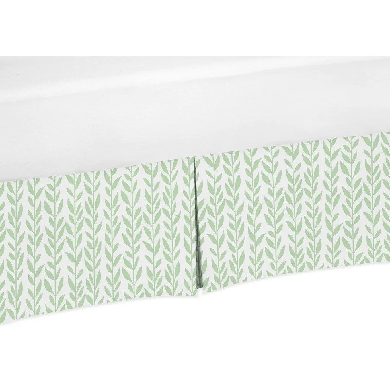 Sweet Jojo Designs Green and White Leaf Floral Collection Girl Crib Bed Skirt - Boho Farmhouse Sunflower Collection