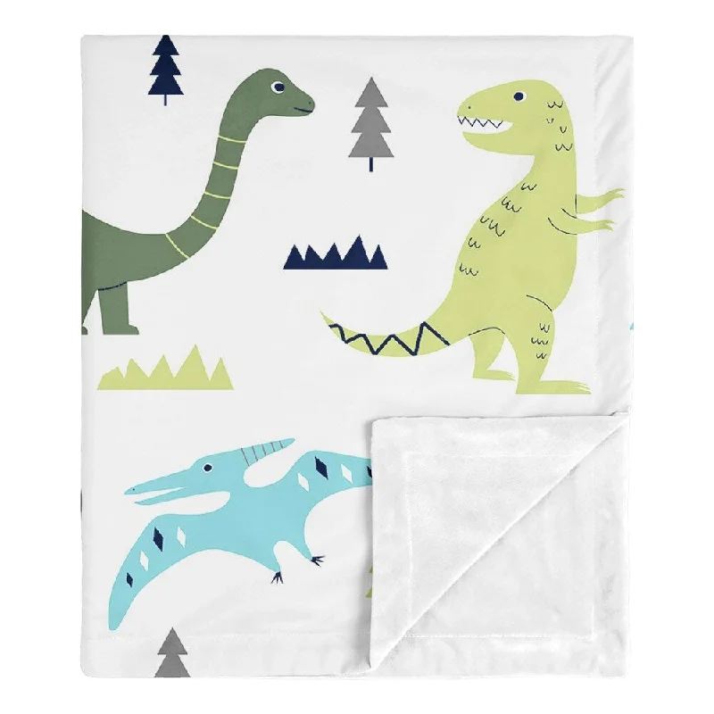 Sweet Jojo Designs Modern Dino Mod Dinosaur Collection Boy Baby Receiving Security Swaddle Blanket - Blue, Green and Grey