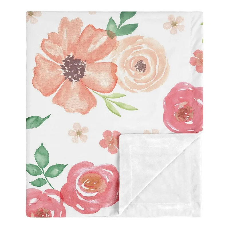 Sweet Jojo Designs Shabby Chic Pink Rose Watercolor Floral Collection Girl Baby Receiving Security Swaddle Blanket - Peach Green