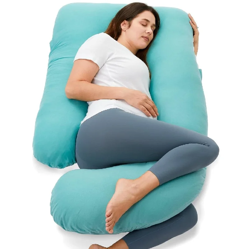 U Shaped Full Body Maternity Pillow with Removable Cover - Tiffany Blue