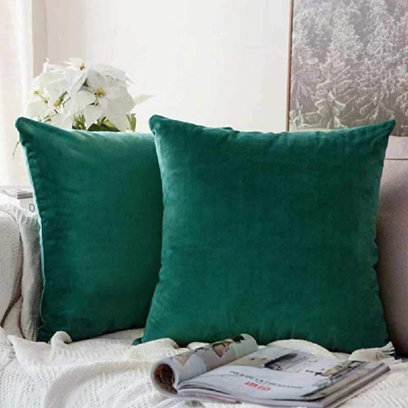 Velvet Soft Solid Dark Green Pillow Covers 2 Pack 18 x 18