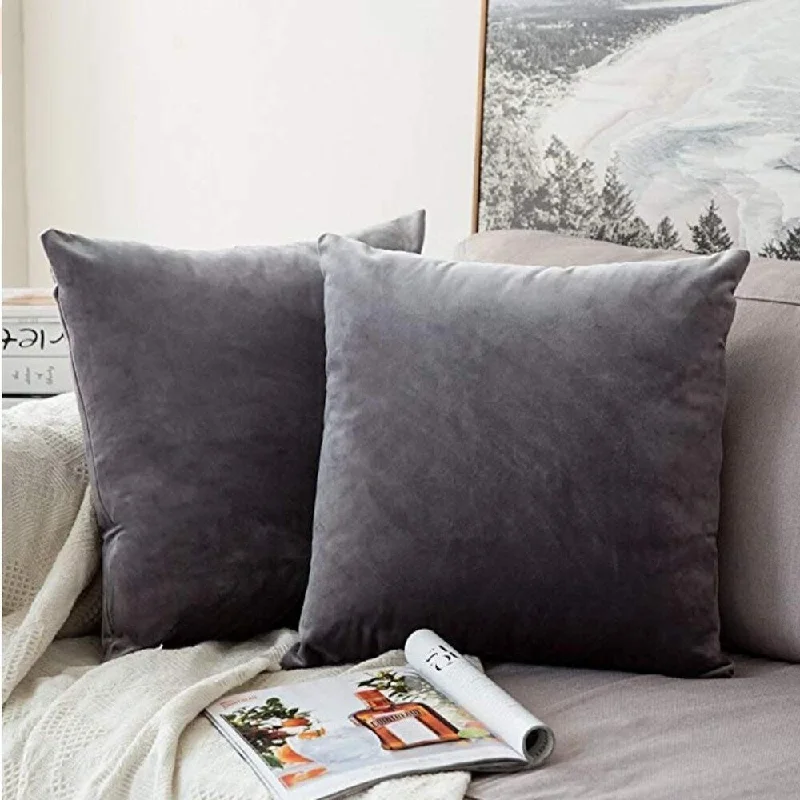 Velvet Soft Solid Gray Pillow Covers 2 Pack 18 x 18