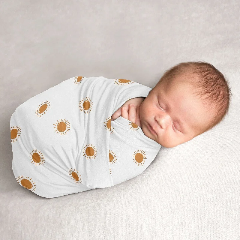 White and Orange Boho Sun Boy Girl Baby Swaddle Receiving Blanket Pumpkin Bohemian Sky Desert Sunshine Nature Gender Neutral