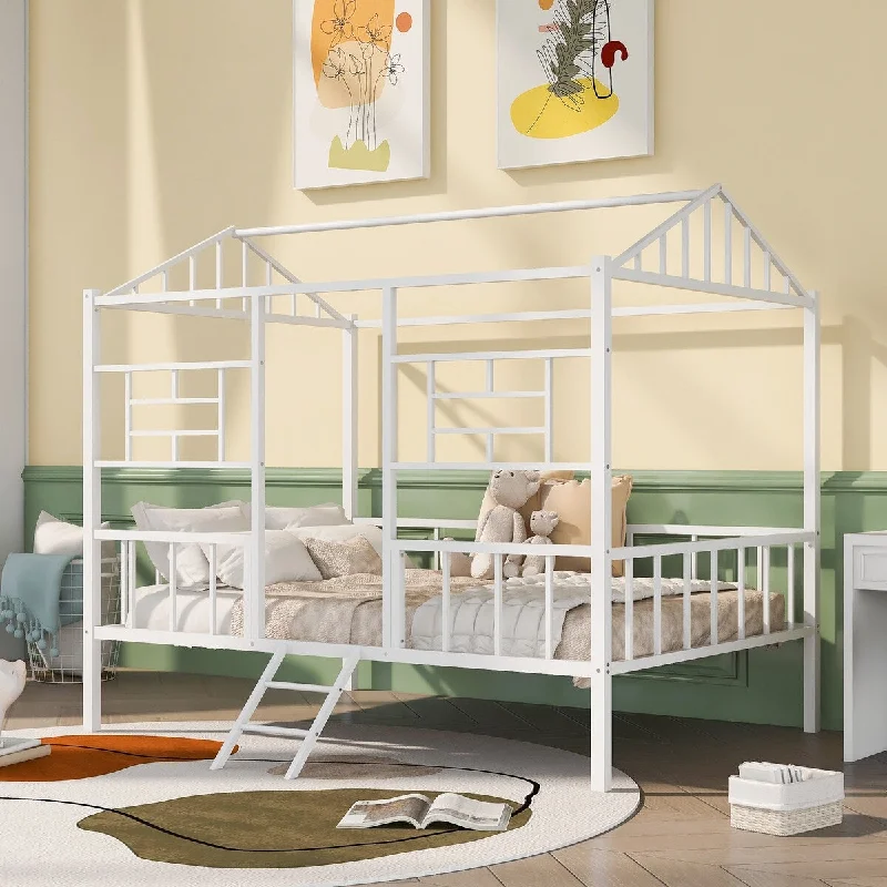 White Full SizeMetal House Bed Frame -