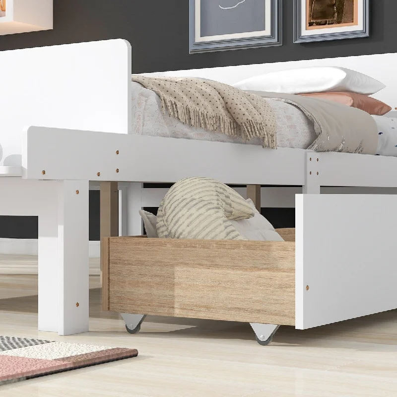 White Full SizeSolid Wood / Kids Storage Bed with Footboard Bench, Elegant /