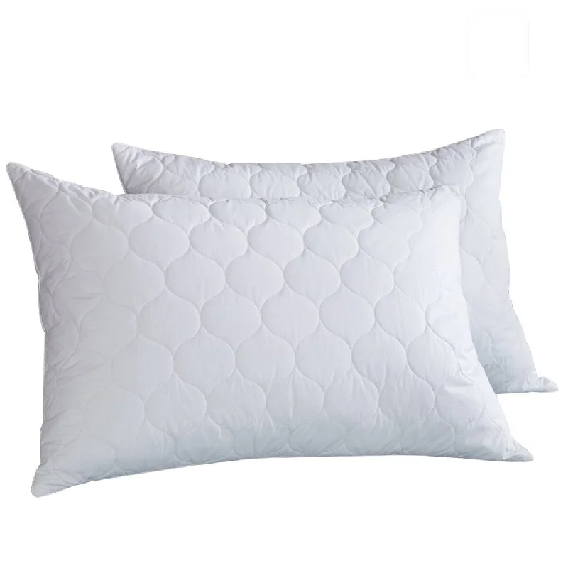 White Quilted Feather & Down Pillow, Standard Size - Set of Two