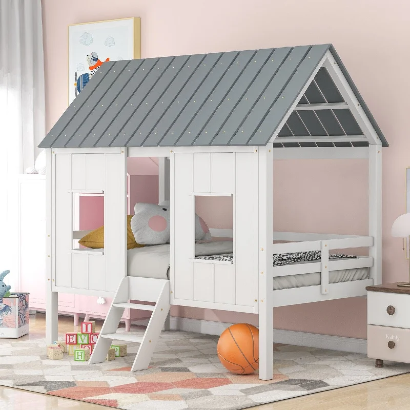 White Twin Size Low Loft House Bed