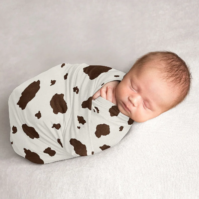 Wild West Cow Print Boy Girl Baby Swaddle Receiving Blanket Brown Cream Off White Gender Neutral Western Southern Country Animal