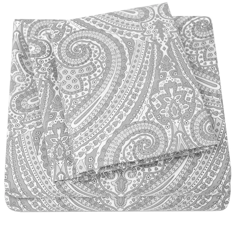 1800 Count Gray Paisley 4 Pcs Microfiber Sheet Set