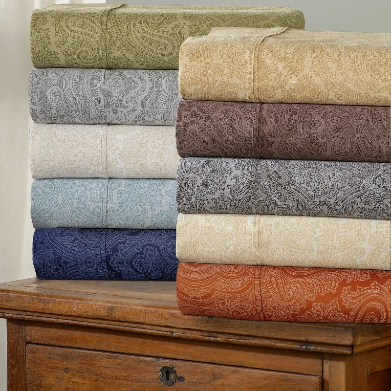 600 TC Paisley Cotton Blend Deep Fitted Sheet Set in King Size