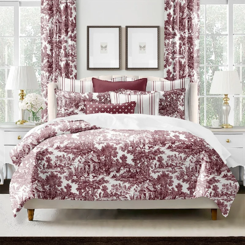 6ix Tailors Au Village Toile Merlot 8 Piece Comforter Designer Set