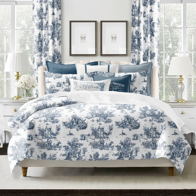 6ix Tailors Jardin Du Jouy Toile Indigo 8 Piece Comforter Designer Set