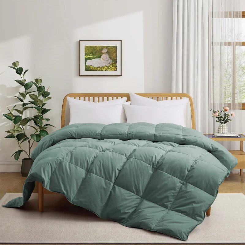 All Season Medium Warmth Organic Cotton Down Feather Comforter Duvet Insert, Green