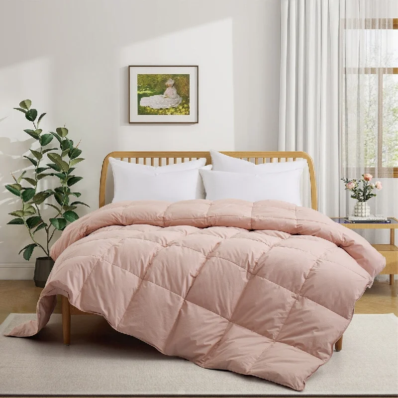 All Season Medium Warmth Organic Cotton Down Feather Comforter Duvet Insert, Pink