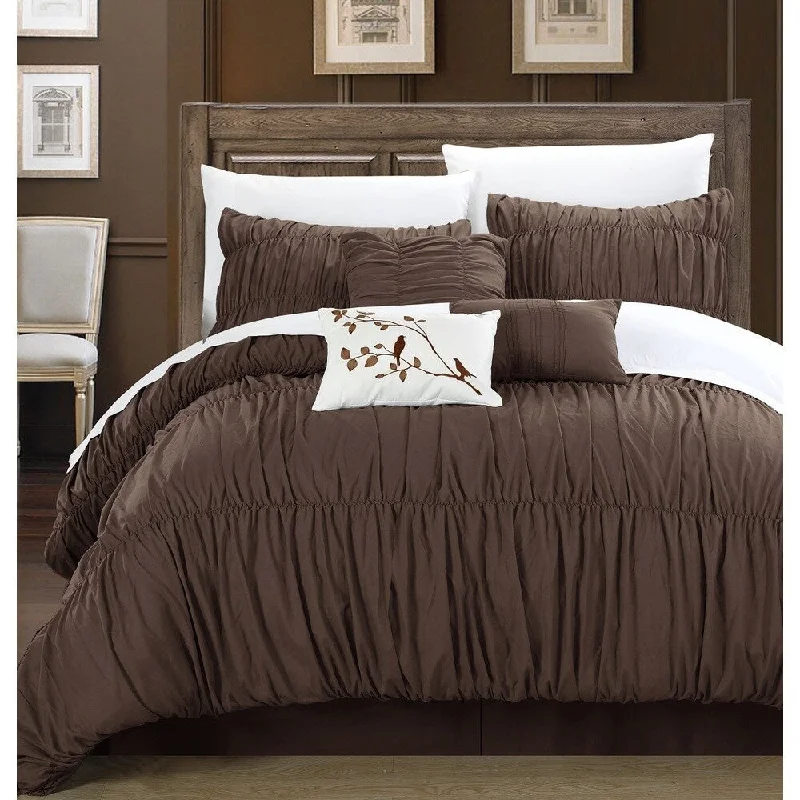 Copper Grove Senna 7-piece Coffee Pleated and Ruffled Comforter Set