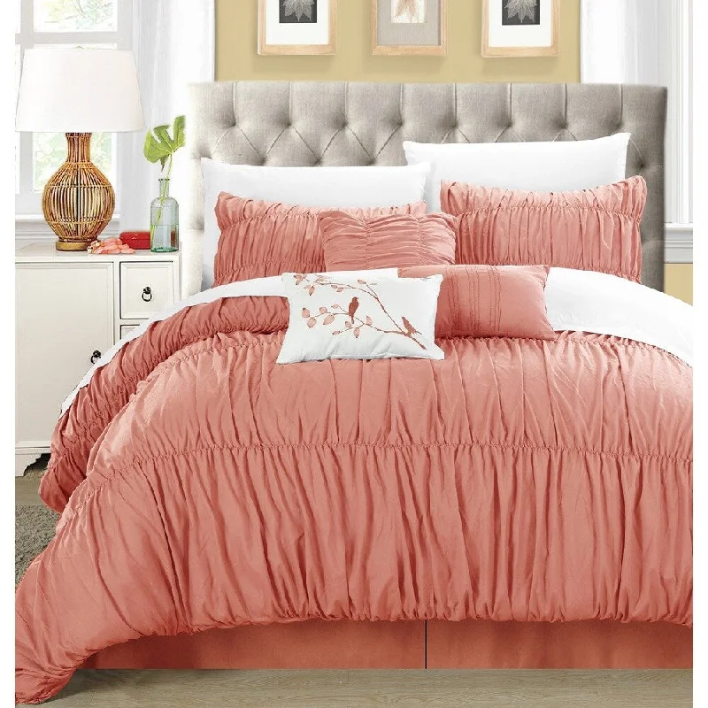 Copper Grove Senna 7-piece Peach Pleated and Ruffled Comforter Set