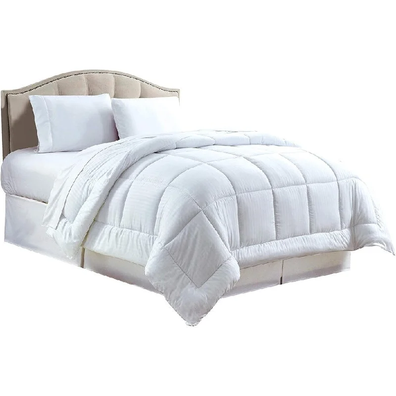 Home Essentials by Decor&More Full/Queen Size Reversible Down Alternative Embossed Stripe Comforter (86" x 86") - White