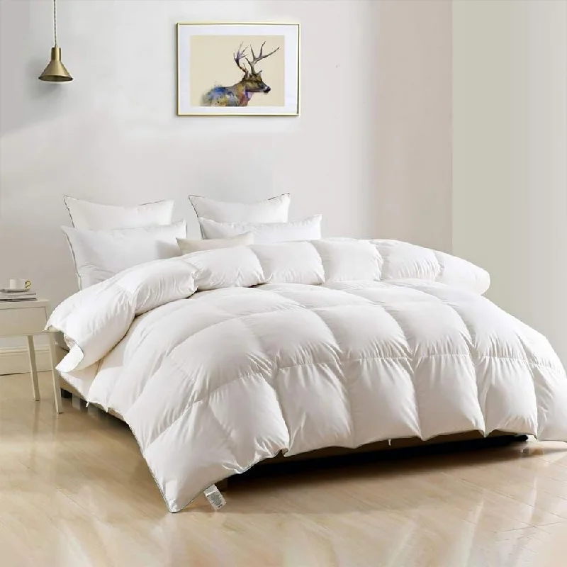 King Goose Feathers Down Comforter, Soft Cotton Blend Fabric, 750 Fill Power Medium Weight, Hotel Fluffy Duvet Insert, 106x90