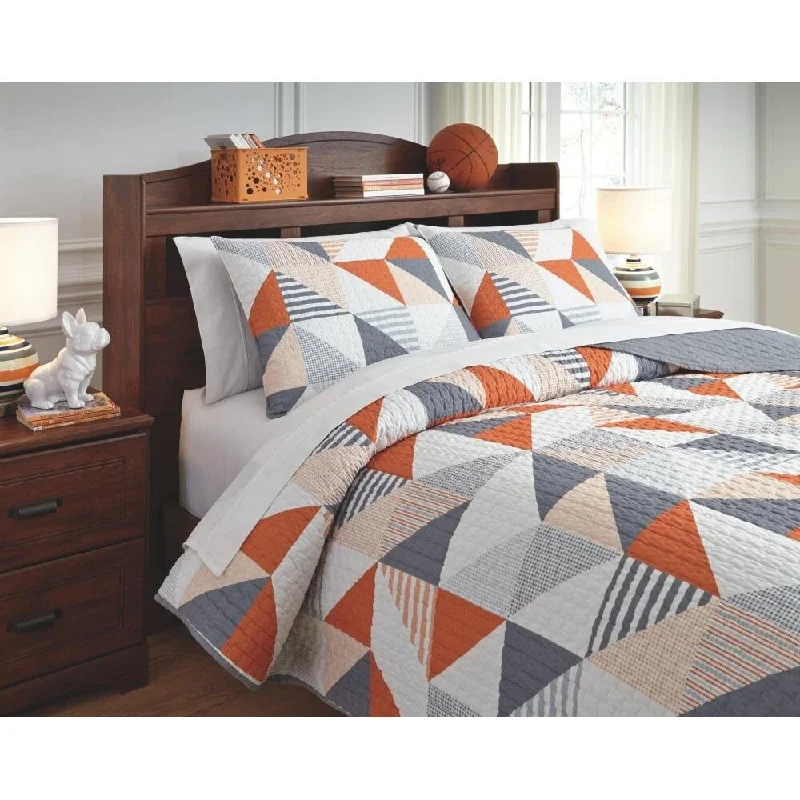 Layne Grey Orange Contemporary 3-Piece Full Coverlet Set