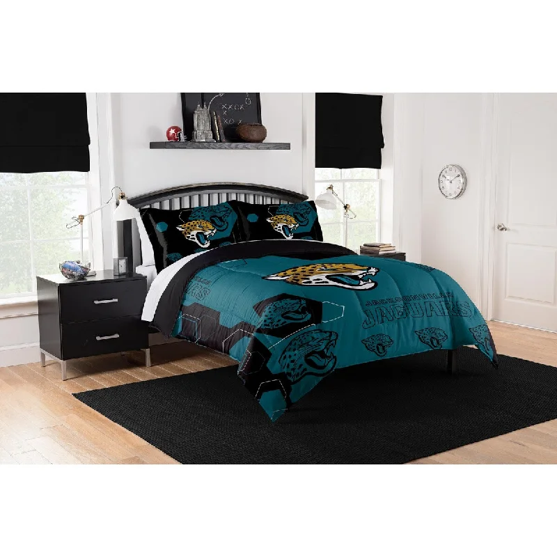 NFL 858 Jaguars Hexagon King Printed Comforter & Shams Set