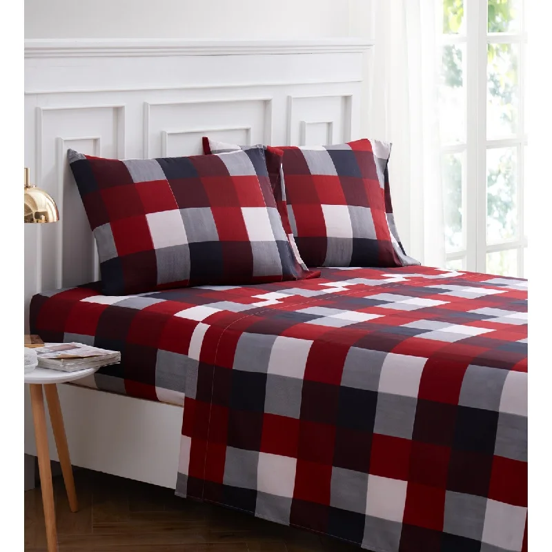 Red and Black Plaid 4-piece Sheet Set