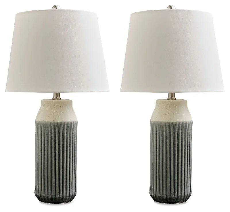 Afener - Blue / Beige - Ceramic Table Lamp (Set of 2)