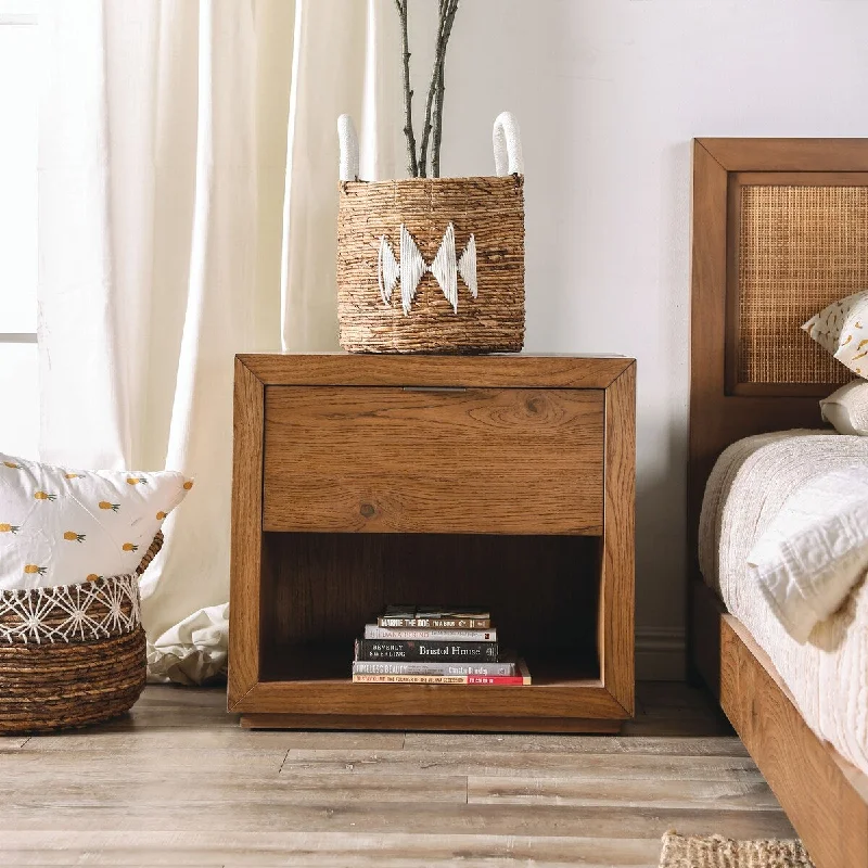 Barnes Transitional Walnut Wood Single-Drawer Nightstand by Furniture of America