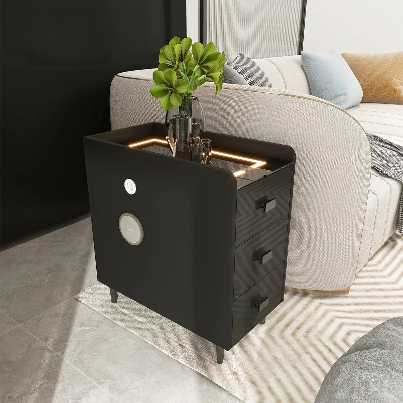 CUSchoice LED Nightstand with Wireless Charging and Small Side Table