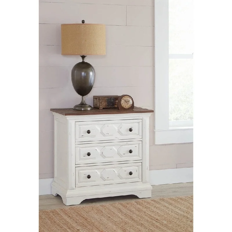 Danica Rustic Latte and Vintage White 3-drawer Nightstand