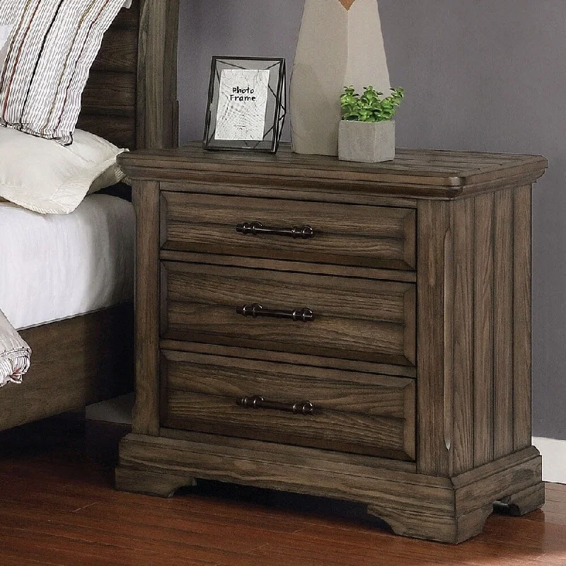 Flying Hooves Transitional Light Walnut Wood 3-Drawer Nightstand with USB Port by The Gray Barn