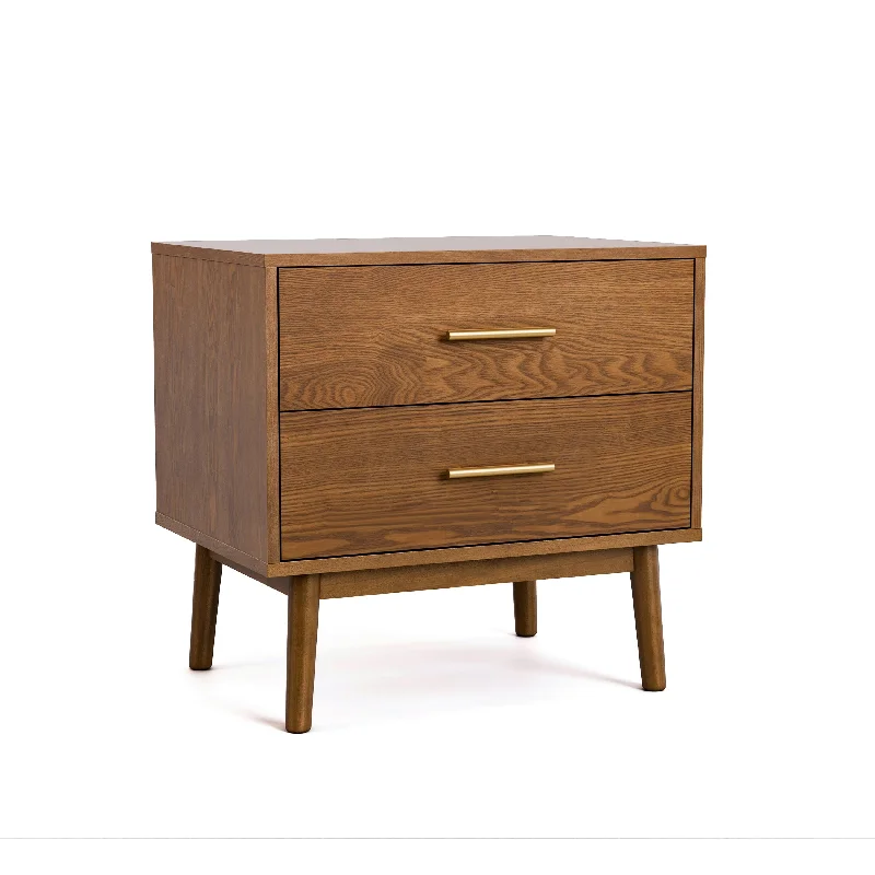 Furniture of America Beau Midcentury Walnut 2-Drawer Nightstand