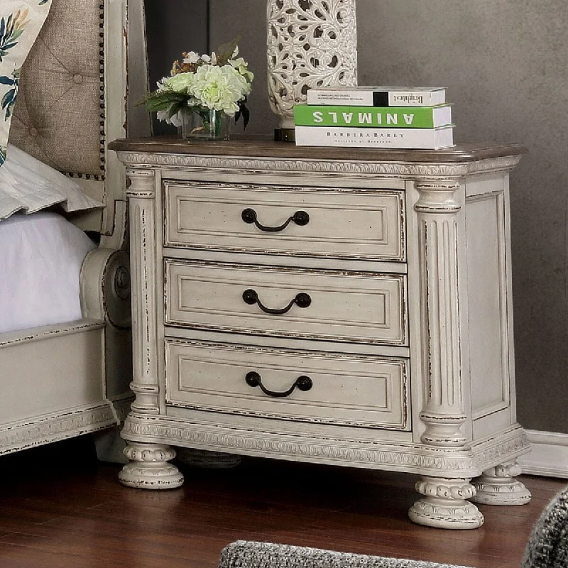 Furniture of America Dinkar Transitional White 3-drawer Nightstand