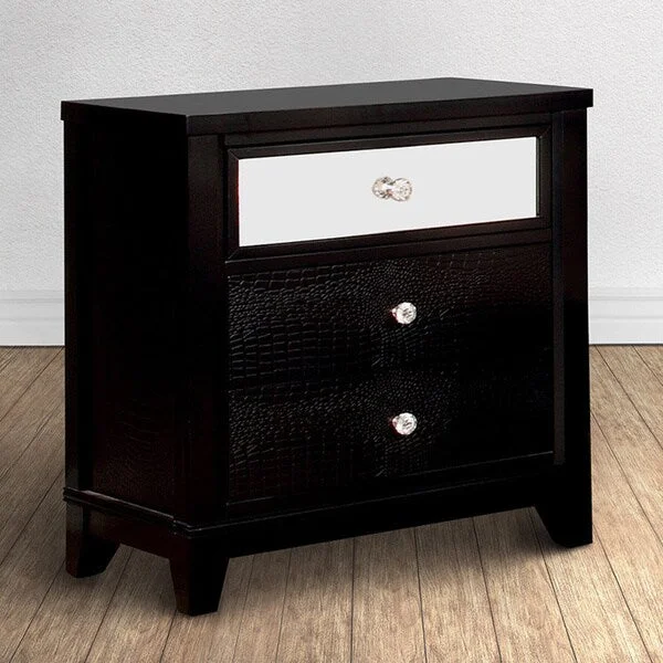 Furniture of America Kivo Modern Black Solid Wood 3-drawer Nightstand