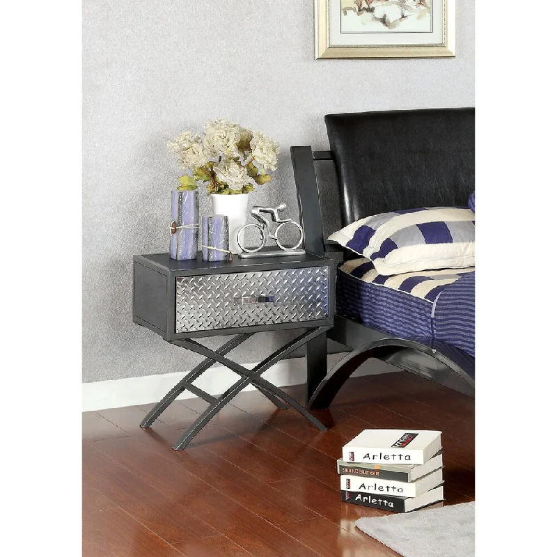 Furniture of America Liam Contemporary Silver Metal Nightstand