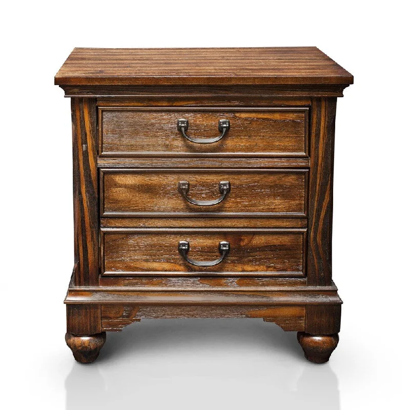 Furniture of America Locklore Antique Dark Oak 3-drawer Nightstand