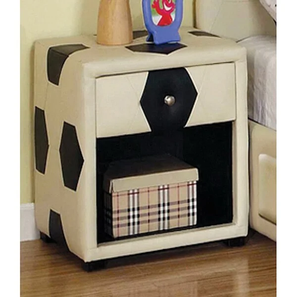 Furniture of America Soccer ball-themed Designed Nightstand - WHITE/BLACK