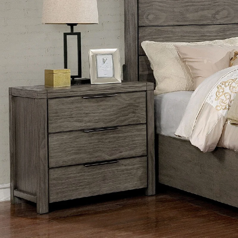 Furniture of America Ziva Rustic Grey Solid Wood 3-drawer Nightstand