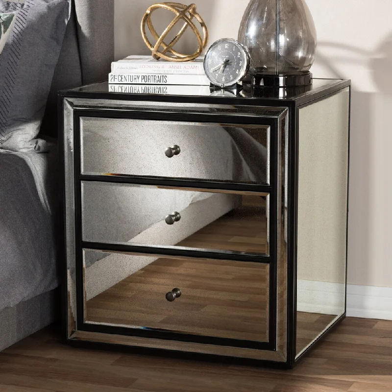 Glam Mirrored Nightstand 2-Piece Set by Baxton Studio